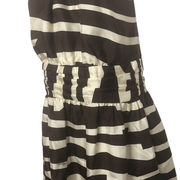 Milly Zebra Silk Cocktail Dress Brown Cream Halter Chain Strap Sleeveless Size 2 - Picture 12 of 16
